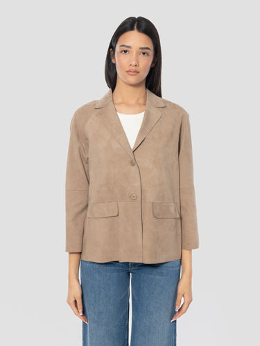 THE JACKIE-Giacca in Pelle Scamosciata Beige-TRYME Shop