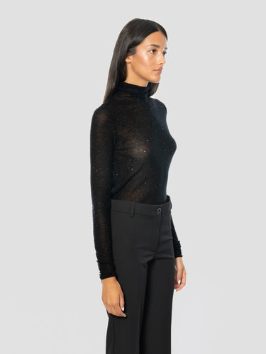 Black Ultrafine Wool Sweater with Micro Sequins