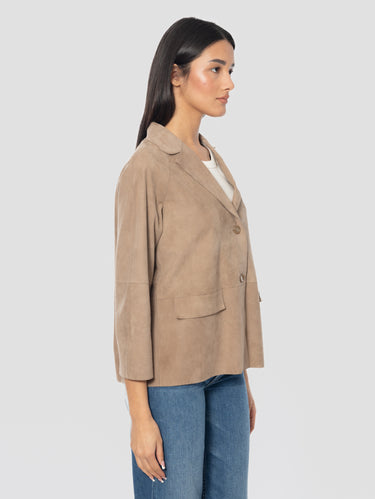 Giacca in Pelle Scamosciata Beige