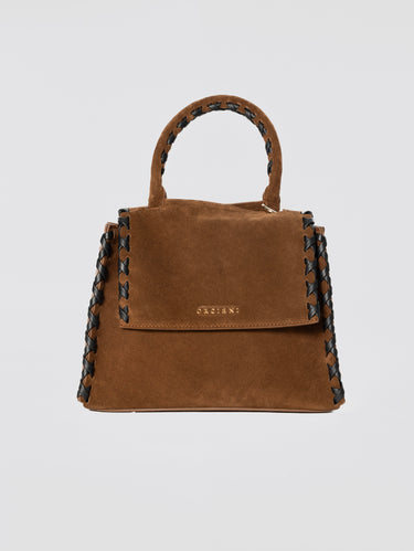 ORCIANI-Borsa Sveva a Mano Piccola in Pelle Scamosciata Tabacco-TRYME Shop