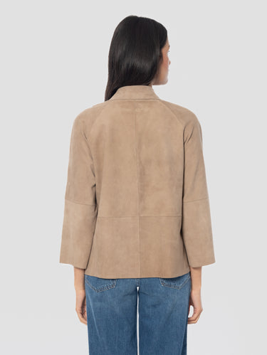 Giacca in Pelle Scamosciata Beige