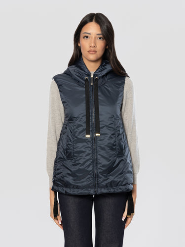 MAX MARA-Gilet Imbottito in Cameluxe con Cappuccio Blu-TRYME Shop