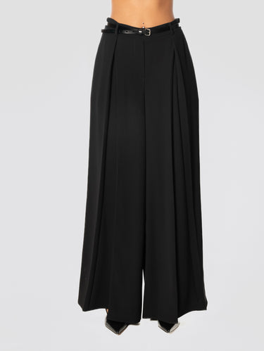 P.A.R.O.S.H.-Pantalone a Palazzo con Elastico in Vita Nero-TRYME Shop