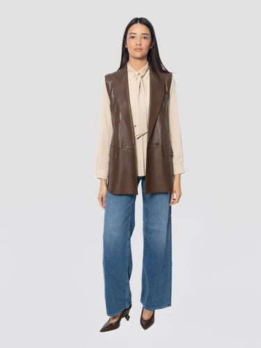 P.A.R.O.S.H.-Gilet in Pelle Doppiopetto Marrone-TRYME Shop