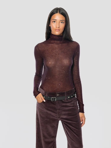 PINKO-Maglia in Lana Ultrafine con Micro Paillettes Prugna-TRYME Shop
