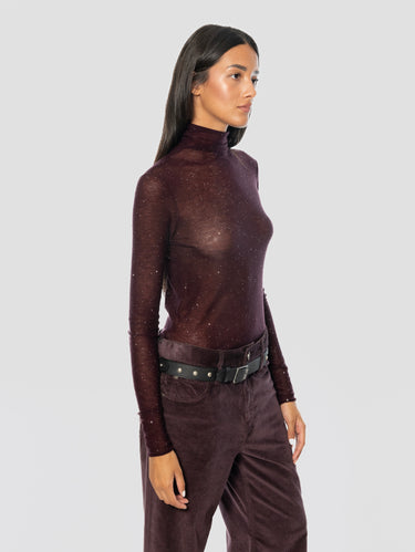 Plum Ultrafine Wool Sweater with Micro Sequins