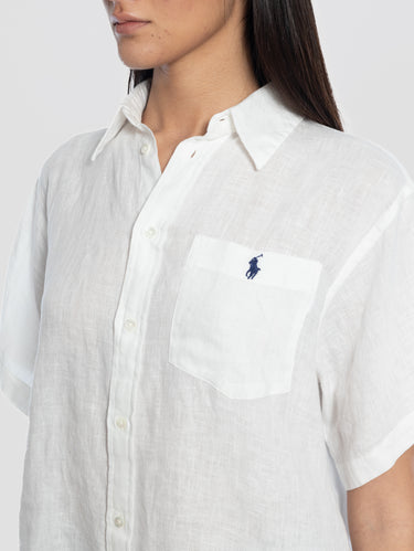 White Oversize Linen Shirt with Short Sleeves