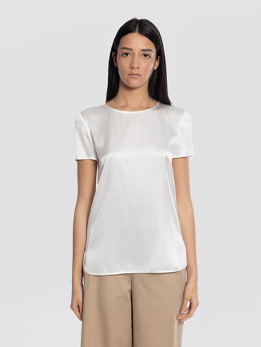 MAX MARA MM-Blusa Girocollo in Seta Strech Bianco-TRYME Shop