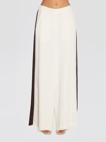 P.A.R.O.S.H.-Pantaloni in Cady con Banda Laterale Panna/Marrone-TRYME Shop
