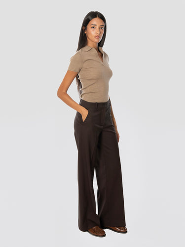 Dark Brown Fresco Wool Palazzo Trousers