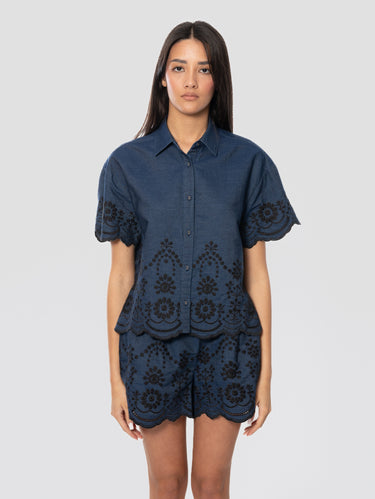 MC2 SAINT BARTH-Camicia Chambray in Denim con Ricami Blu-TRYME Shop