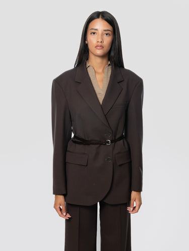 Dark Brown Double-Breasted Fresco Wool Jacket