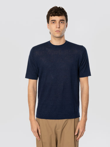 FILIPPO DE LAURENTIIS-Maglia Girocollo in Lino e Cotone Blu-TRYME Shop
