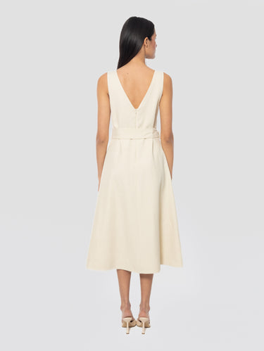 Long Dress in Viscose and Linen Sand