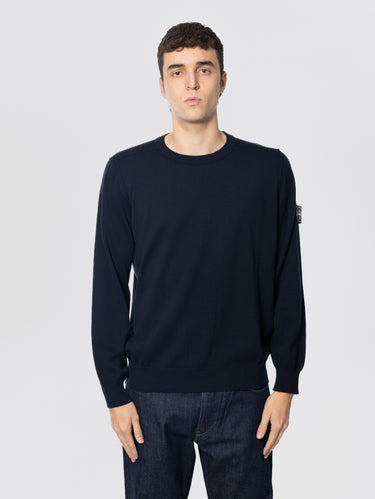 STONE ISLAND-Maglione Girocollo in Cotone Finezza 14 Blu-TRYME Shop