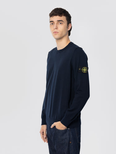Ronde hals trui in fijn katoen 14 blauw