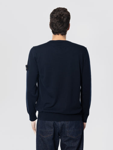Ronde hals trui in fijn katoen 14 blauw