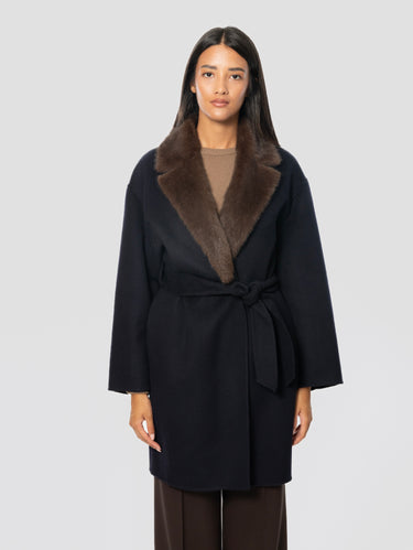 P.A.R.O.S.H.-Cappotto con Cintura in Lana Blu-TRYME Shop