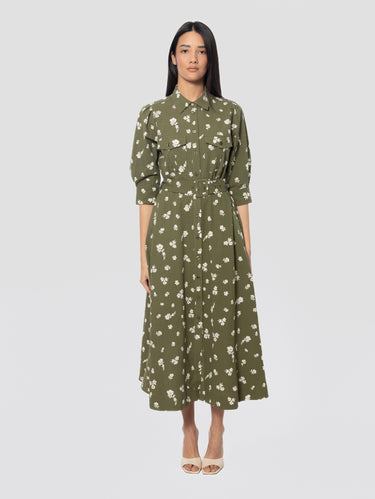 ESSENTIEL ANTWERP-Abito Chemisier in Fantasia Floreale Verde-TRYME Shop