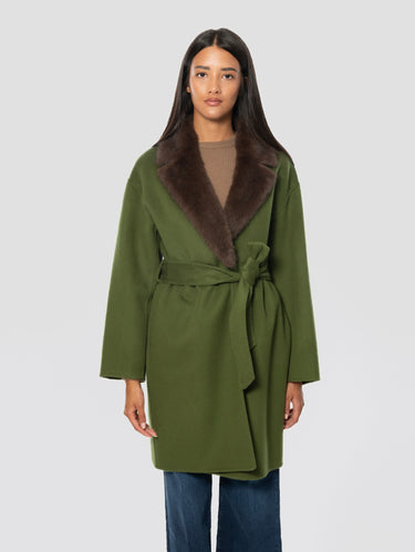 P.A.R.O.S.H.-Cappotto con Cintura in Lana Verde-TRYME Shop