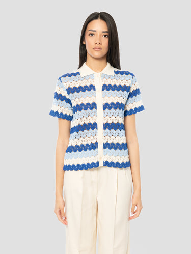 MC2 SAINT BARTH-Polo in Maglia Crochet a Righe Blu-TRYME Shop