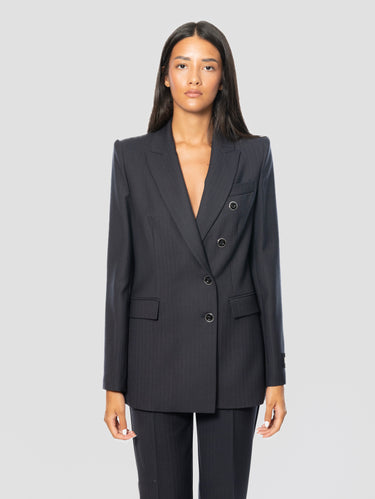 PINKO-Giacca Doppio Petto in Lana Herringbone Blu-TRYME Shop