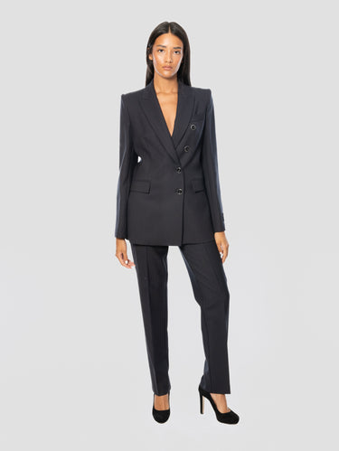 Blue Double-Breasted Herringbone Wool Jacket