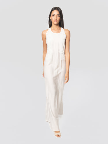 ERMANNO FIRENZE-Abito Lungo con Dettaglio in Pizzo Bianco-TRYME Shop