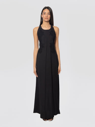 ERMANNO FIRENZE-Abito Lungo con Dettaglio in Pizzo Nero-TRYME Shop
