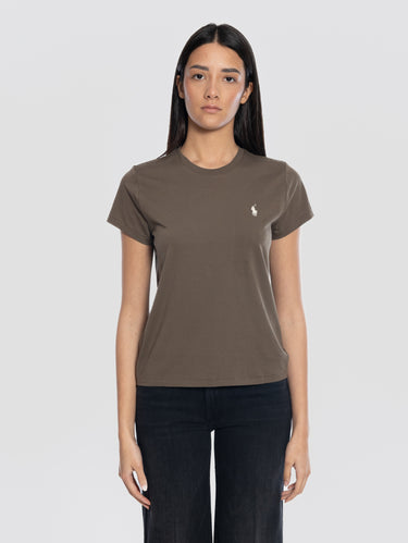 RALPH LAUREN-T-shirt Girocollo in Cotone Marrone-TRYME Shop