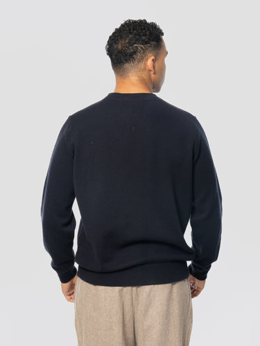 Pull à col rond en laine et cachemire bleu marine