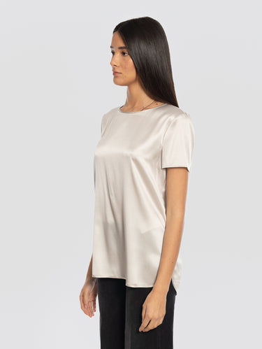Seidenbluse Cortona mit Rundhalsausschnitt in Eisfarbe
