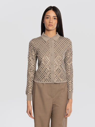 MAX MARA-Cardigan con Paillettes All Over Marrone-TRYME Shop