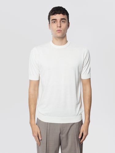 FILIPPO DE LAURENTIIS-Maglia Girocollo in Cotone Crepe Latte-TRYME Shop