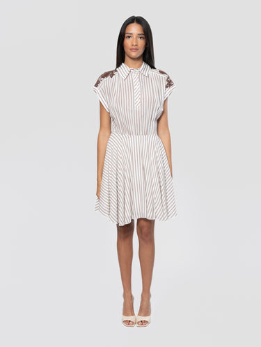 ERMANNO FIRENZE-Abito Midi in Mussola a Righe con Ricami Moro-TRYME Shop