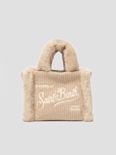 MC2 SAINT BARTH-Borsa Vanity Mini in Maglia con Shearling Marrone-TRYME Shop