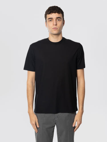 FILIPPO DE LAURENTIIS-T-shirt Girocollo in Crepe di Cotone Nero-TRYME Shop