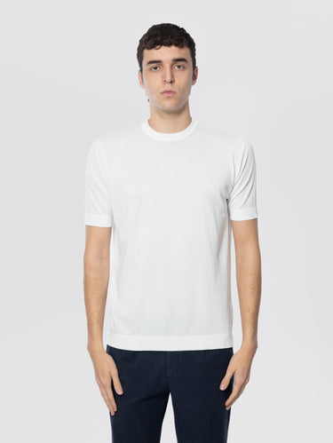 FILIPPO DE LAURENTIIS-T-shirt in Maglia di Cotone Crepe Bianco Ottico-TRYME Shop