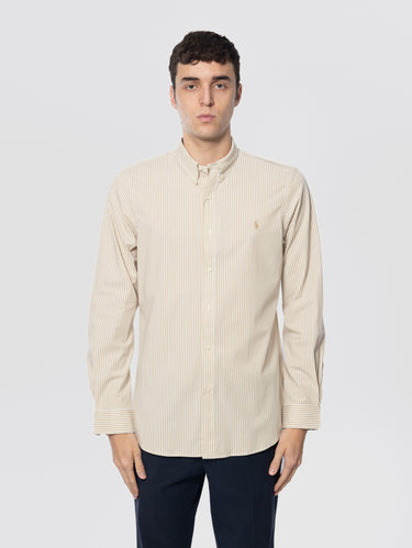 RALPH LAUREN-Camicia in Popeline Stretch a Righe Beige/Bianco-TRYME Shop