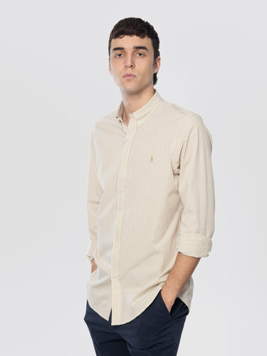Gestreiftes Hemd aus Stretch-Popeline Beige/Weiß