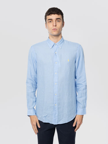 RALPH LAUREN-Camicia in Lino Custom Fit Celeste-TRYME Shop