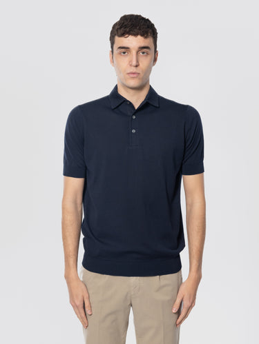 FILIPPO DE LAURENTIIS-Polo in Cotone con Colletto in Tessuto Doppiato Blu-TRYME Shop