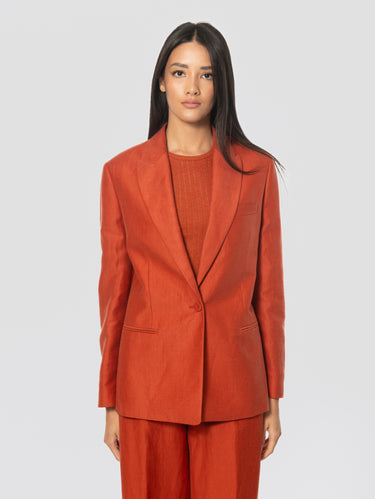 CLOSED-Giacca Blazer in Lino e Viscosa Mattone-TRYME Shop