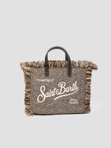 MC2 SAINT BARTH-Borsa Motivo Spigato e Strass Vanity Mini Marrone/Bianco-TRYME Shop