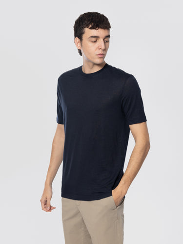 Crew Neck T-shirt in Blue Linen