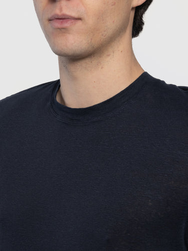 Crew Neck T-shirt in Blue Linen