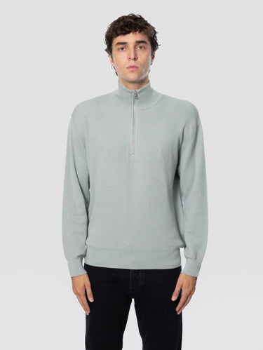 CLOSED-Maglia Mezza Zip in Cotone e Cashmare Acqua-TRYME Shop