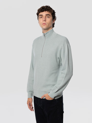 Aqua Cotton and Cashmere Half-Zip Sweater