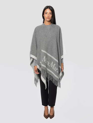 Hilde Wool Poncho with Fringes Gray