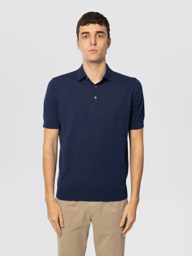 FILIPPO DE LAURENTIIS-Polo in Cotone Crepe Indaco-TRYME Shop